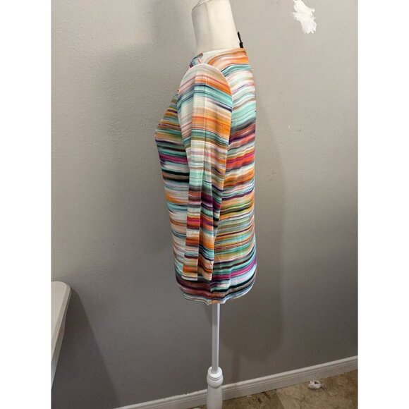 Peck And Peck Striped Rainbow Blouse Made In USA Soft Stretchy Long Sleeve - Picture 4 of 9